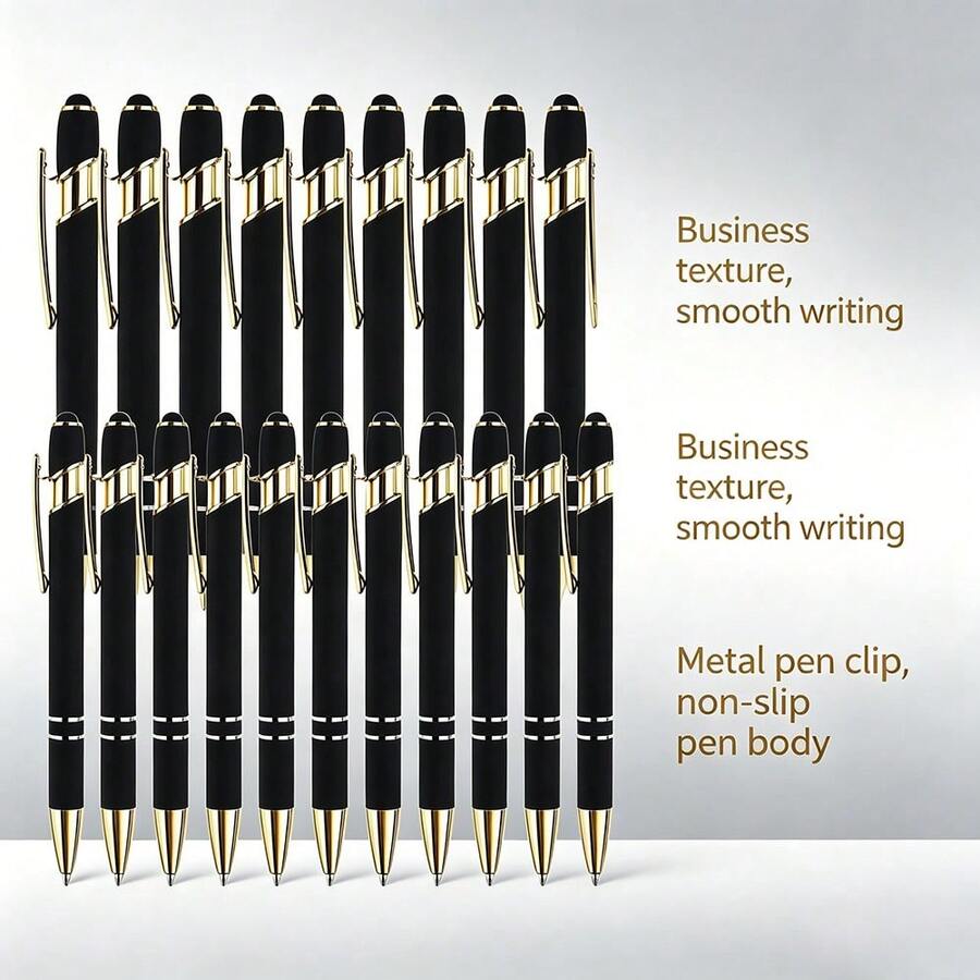 12pcs Black Ballpoint Pens With Stylus Tip, 1.0mm Black Ink Smooth Writing Pens, Metal Stylus Pen For Touch Screen, Back To School - Sets - View 1