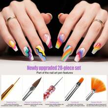 LANDOT 31pcs Nail Art Tool Kit, Including Nail Art Brushes, Dotting Tools, Dust Brush, Long Striping Brush, Drawing Pens, Suitable For Nail Art Design - Beige - View 4