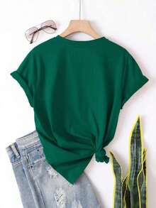 Camisetas de Primavera con Estampado de Letras a la Moda para Mujer, Cuello Redondo, Algodón Puro, Diseño Sencillo, Cómodas y Transpirables, Ideales para Uso Diario Casual, Versátiles, Muestran un Estilo Natural y Elegante, Esenciales para Fiestas de Verano, Entrega Local, Holgadas y Cómodas para el Verano. - Albaricoque - Ver 4
