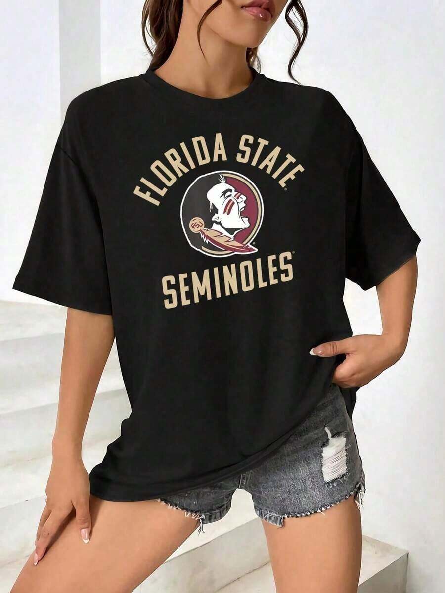 Camiseta de los Florida State Seminoles para mujer - Camiseta negra de manga corta con logotipo del equipo | Ropa para el día del partido | Ropa universitaria | Tallas grandes disponibles - Negro - Ver 1