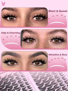 142 Clusters Rabbit Hair Eyelash Extensions, Cartoon Style Pointed Tip Wispy Eyelash Extensions 8-16mm Natural Look Eyelash Enhancer, 5-6-7mm Fairy Base Cluster Lashes - D - View 5