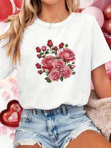 Camiseta manga corta cuello redondo 100% algodón, estampado trendy, tejido ligero y ventilado, estilo moda casual, apta para vida diaria, salidas informales y citas en primavera, verano y otoño - Blanco - Ver 7