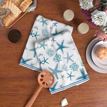 Seaside Beach Shell Starfish Print Kitchen Hand Towels 1/2 Packs 16*24 Inches, Multi-Purpose Wiping Cloth For Kitchen Restaurant Decor, Exquisite Gift Kitchen Utensil - Multicolor - View 11