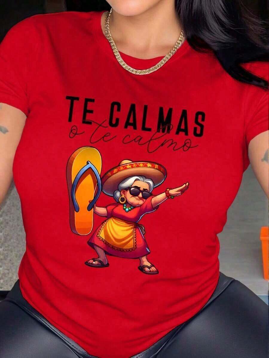 Women's Casual T-Shirt, Vintage Mom T-Shirt, Short Sleeve Crew Neck Casual T-Shirt With Fun Letter Print For Women, Graphic Blouses, 100% Cotton, Durable, Comfortable And Lightweight - 紅色的 - 查看 1