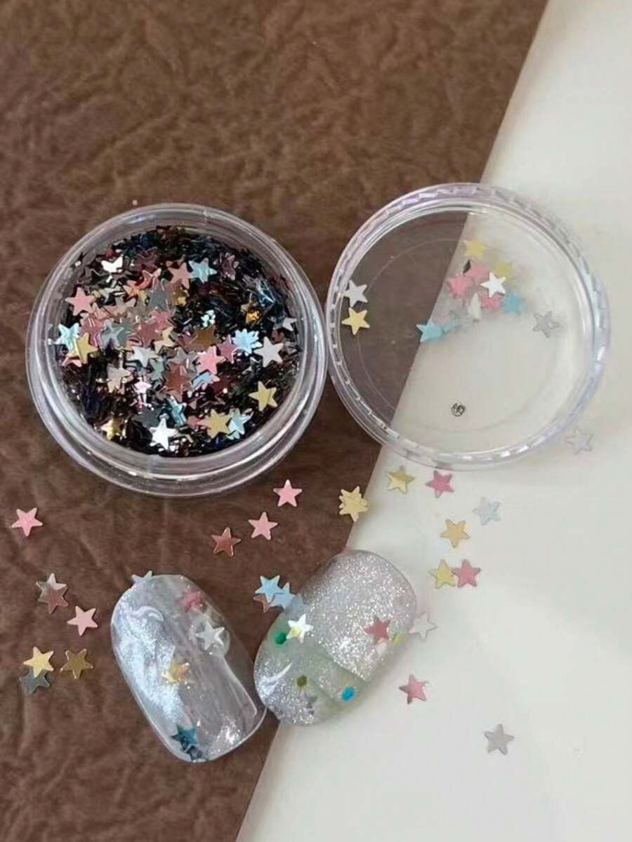 1盒馬卡龍色星形亮片美甲裝飾,Kawaii美甲造型必備,多色五角星亮粉,超薄易貼,透明底色搭配閃亮星星,打造夢幻甜美美甲造型,適合日常佩戴,可用於點綴美甲或全甲覆蓋,輕鬆打造少女風美甲飾品 - 彩色 - 查看 1