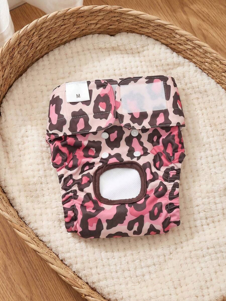 1 pieza Pantalones fisiológicos para perros con estampado de leopardo rosa de moda, pantalones impermeables ajustables para perras en celo