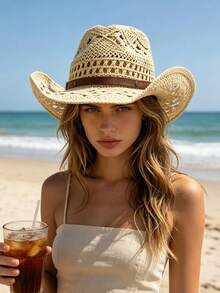 1pc Women's Fashionable Wide Brim Straw Hat, New Summer Versatile Minimalist Design Flattering, Comfortable Casual Suitable For Outdoor, Beach, Party, Travel And Other Occasions - MZ3056+ML30 - View 22