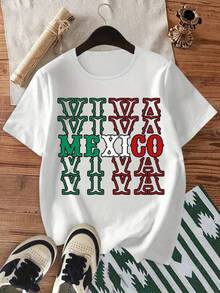 Camisetas ligeras con estampado gráfico - Bandera mexicana VIVA MÉXICO - Colores nacionales mexicanos (verde, blanco, rojo) con estampado de águila y cactus - Camiseta de manga corta suave y transpirable, adecuada para fitness, entrenamiento y uso casual - Ropa para fiestas de temática mexicana - Lavable a máquina (fútbol) 100% algodón, producto más vendido. - Negro - Ver 6
