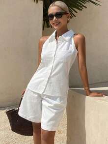Conjunto de dos piezas de mujer de mezclilla para fiesta totalmente blanca, conjunto de fiesta totalmente blanco para mujer - Blanco - Ver 5