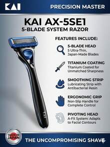 KAI 5-Blade Men's Razor With 5 Replacement Heads, 3 Styles Optional (XfitP Vertical Pack, Axia, BEST Vibration), Close & Smooth Shave For Sensitive Skin, Wet & Dry Waterproof, Portable Travel & Home Grooming Kit, Perfect Gift For Men, Dad, Husband, Boyfriend - Safety Tazor + Blade - View 2