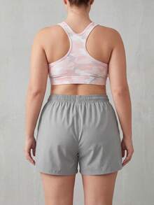 Knot & Curve 1件女款運動短褲,夏季透氣抽繩健身跑步百慕達短褲,附口袋與反光印花,適合日常運動與戶外活動 - 銀色 - 查看 3