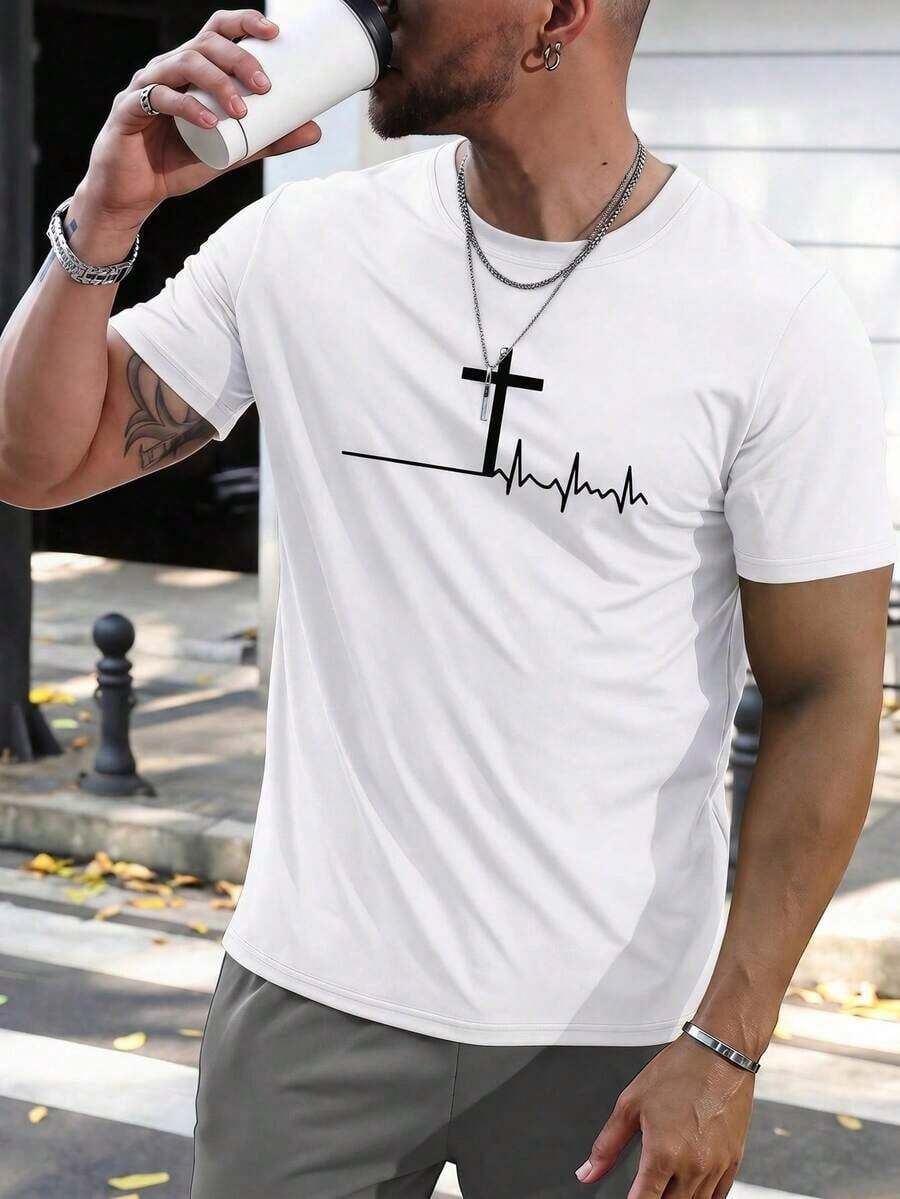 100% Pure Cotton, Breathable And Gentle On The Skin. Classic Crew Neck Design, Slim Fit, And Flattering For All Body Types. Fashionable Print With A Minimalist Style And High-Quality Finish. Unisex Design Perfect For Matching Outfits, Ideal For Everyday Wear, Dates, Leisure, And Streetwear – Versatile And Timeless. - 白色 - 查看 1
