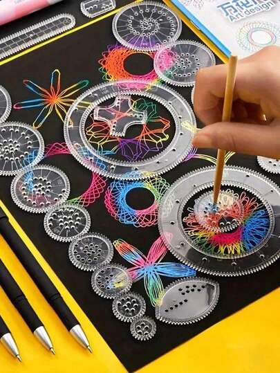 22pcs Spiral Pattern: Interlocking Gear And Wheel Drawing Accessories - Creative Drawing, Chain Gear With Pen, Spiral Design Drawing, Drawing Tools