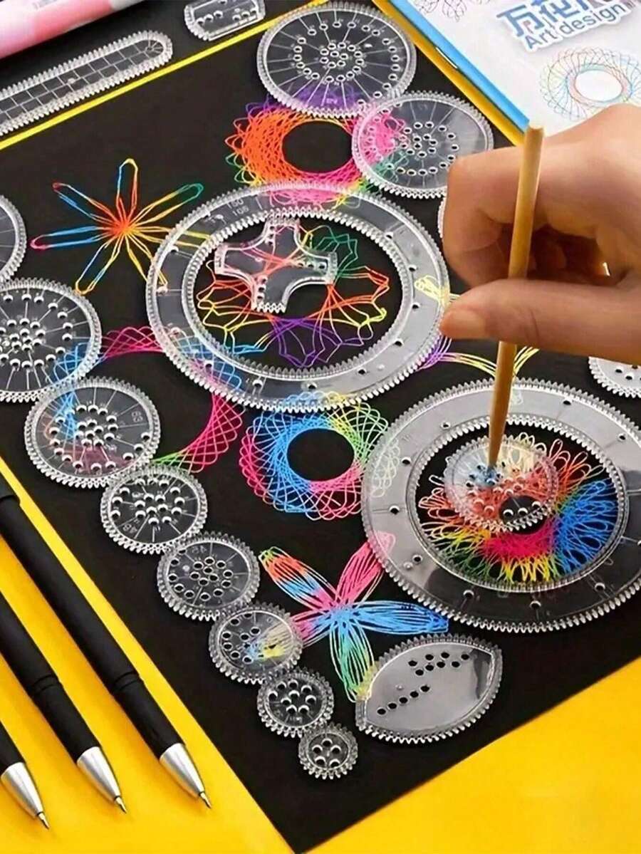 Bộ 22 món hình xoắn ốc: Phụ kiện vẽ bánh răng và trục quay - Vẽ sáng tạo, bánh răng xích kèm bút, vẽ hình xoắn ốc, dụng cụ vẽ