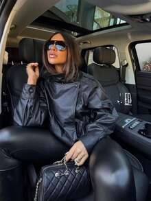 Women's Short Faux Leather Jacket, Modern And Elegant Style, For Winter - 駝色 - 查看 3