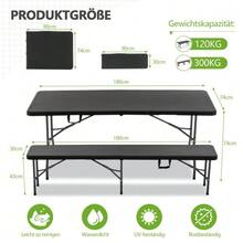 1.8m Folding Picnic Table With 2 Benches, 3 Piece Camping Set, HDPE Tabletop With Tree Print, Safety Lock, UV And Water Resistant, Black. - Black - View 3