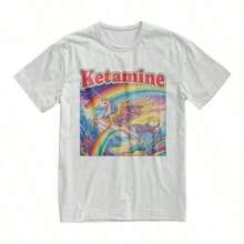 1 camiseta Ketamin Rainbow Unicorn, camiseta divertida con memes, camiseta graciosa, camiseta de gimnasio divertida, camiseta "Unhinged", regalos para novios, Brainrot, 180g, 100% algodón suave. - Blanco - Ver 4