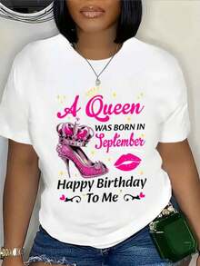 Celebro mi cumpleaños en septiembre como reina. Una camiseta casual de manga cortara mujeres, perfectara eerano, con un cuello de tulación blanco transpirable - Blanco - Ver 2