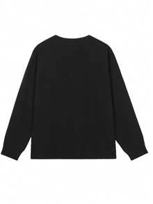 1pc Men's T-Shirt Waffle Texture Knit Fabric Pure Black Basic Style Daily Commute Versatile T-Shirt Korean Style Men's Long Sleeve Top Spring Autumn Versatile Base Layer - Black - View 4