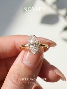 1 pieza Anillo elegante con forma de medio círculo de ojo de caballo, accesorio delicado para el dedo - Anillo marquesa de medio círculo - Ver 2