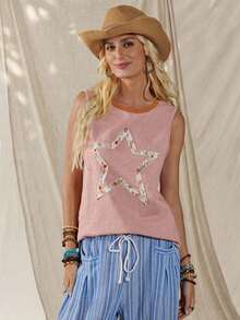 LUNE Top Casual Versátil de Cuello Redondo con Bloques de Color para Mujer, Top de Verano - Rosa vieja - Ver 5