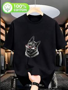 Pastor Alemán con Gafas Coloridas - Camiseta de Algodón para Hombre - Diseño de Arte Animal (Lavable a Máquina) - Negro - Ver 8