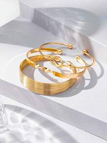 Set de 3 piezas de brazaletes abiertos minimalistas y de moda para mujer, aptos para uso diario - multicolor - Ver 9