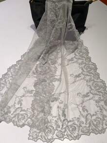 1pc Solid Color Knitted Embroidered Floral Lace Shawl/Scarf - Multicolor - View 13