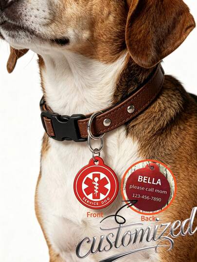 Customized ID Tag - Personalized Name And Phone Number, Medical Symbol Anti-Lost Pet Collar Pendant For Service Dogs, Customized Pet ID Tag - Personalized Name And Contact Info Anti-Lost Pet Tag, Service Animal Identification Pendant, DIY Customized Pet ID Tag - Personalized Name And Contact Info Medical Symbol Pet Collar Pendant Gift, Personalized Anti-Lost Tag - Customized Name And Phone Number Medical Symbol Pet Collar Pendant