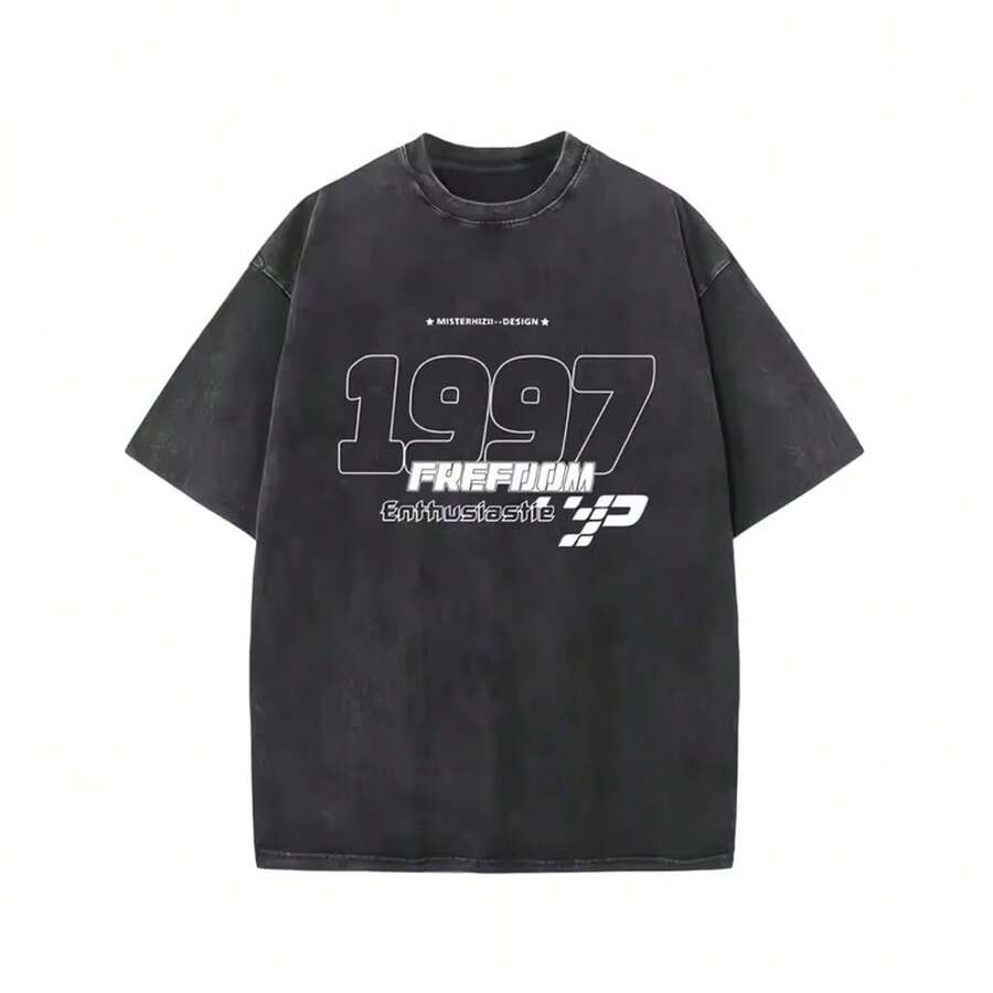 1pc camiseta unisex de corte holgado, cuello redondo y manga corta con efecto desgastado, diseñada por un artista al estilo Y2K, hecha de 1pc00% algodón (220g). Este estilo casual y versátil es perfecto para la moda urbana, el uso diario, campamentos, conciertos y eventos de hip-hop, rock y rap, y presenta un estampado de estrellas. Es una opción ideal. - Negro - Ver 1