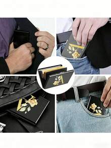 1 chiếc ví đựng thẻ mỏng 6 ngăn, màu vàng kim với chữ cái đầu A-Z và họa tiết hoa, ví đựng thẻ ID, thẻ ngân hàng, thẻ tín dụng, ví kim loại màu đen chống quét RFID, ví đựng thẻ tín dụng bằng nhôm mỏng chống quét. - Nhiều màu - Xem 9