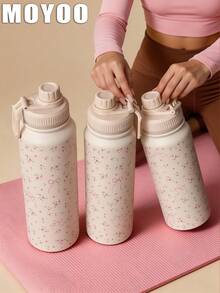 1个乳白色和柔粉色蝴蝶结系列，高品质少女风保温杯，便携式防漏双层不锈钢水瓶，适合学生、通勤、办公、驾车、居家、健身房等场合，可用作咖啡杯、水瓶，大容量和小容量可选，旅行杯，平底杯，防震杯，带手柄，运动水瓶，是情人节、父亲节、母亲节、返校季、周年纪念日、儿童节、毕业季的理想礼物 - 彩色 - 查看 3