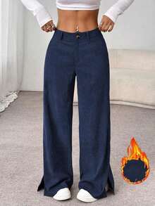 Unity Pantalones largos rectos y sueltos de mujer con abertura lateral, de tela de pana, para otoño/invierno - Blanco - Ver 11