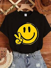 Women's Short Sleeve T-Shirt - Casual Summer And Spring Blouse With Round Neck And Short Sleeves - Machine Washable Opaque Top - Regular Fit For Casual Outfits And Layering - Versatile Neutral Color Palette - Women's Clothing - 黑色 - 查看 1