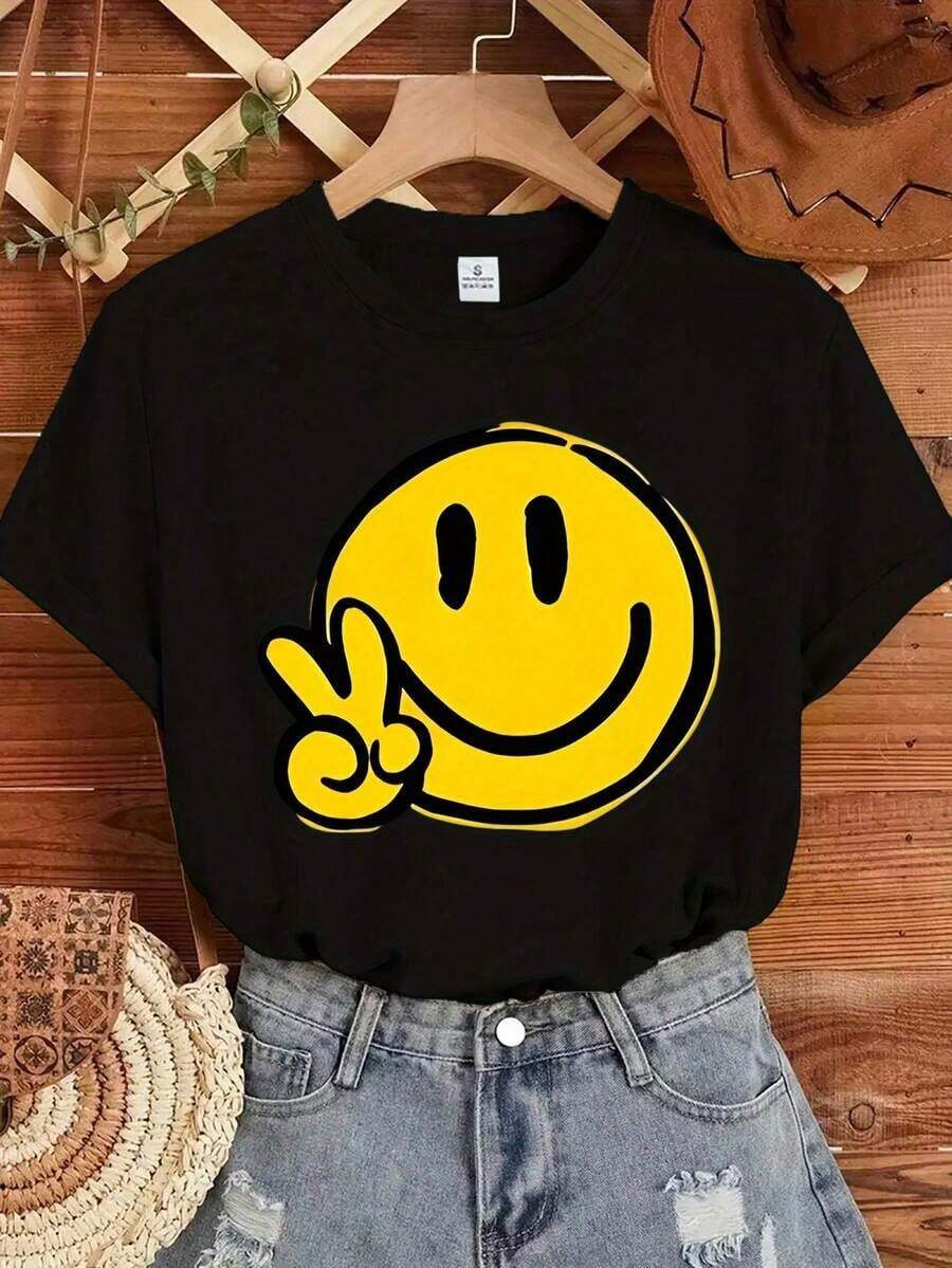 Women's Short Sleeve T-Shirt - Casual Summer And Spring Blouse With Round Neck And Short Sleeves - Machine Washable Opaque Top - Regular Fit For Casual Outfits And Layering - Versatile Neutral Color Palette - Women's Clothing - 黑色 - 查看 1