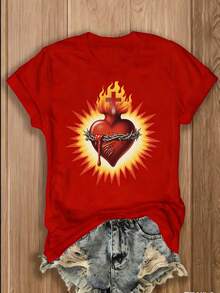 Camiseta de Cuello Redondo 100% para ujer, oda Urbana con Gráfico de Corazón Rojo Cruzado (Espinas, lamas, Goteos de angre) y Aura Radiante, Regalo Retro para el Día de an Valentín o Carnaval, Top Transpirable y Cómodo para Todas las Estaciones, oda Casual y Versátilcreencias cristianas | Algodón puro, suave y transpirable | Para uso diario o en la iglesia | Ideal para creyentes y regalos | Camiseta con estampado de versículos bíblicos y diseño conmemorativo de Jesús - Rojo - Ver 8
