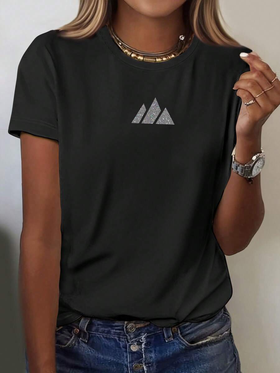 Soft, 100% Cotton Women's T-Shirt With A Round Neck And Short Sleeves. Versatile, Casual, Slim-Fitting, Breathable, And Cool For Summer. This Breathable Cotton T-Shirt Goes With Everything. - 黑色 - 查看 1