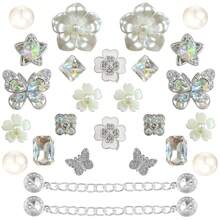 Set de 26 piezas de botones decorativos elegantes franceses con moños y flores para DIY en sandalias - Plateado - Ver 9