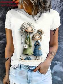 Camisetas GiftGraphic: Las Hermanas Elegantes Disfrutan de la Hora del Té, con un Diseño Estampado de Escena Acogedora, Camiseta Elegante para Mujer, Camiseta Refinada de Cuello Redondo para Mujer y una Camiseta Deportiva Casual para Damas. 100% algodón, suave. - Azul verdoso - Ver 3