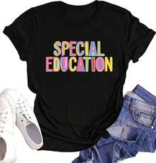 Special Education T-Shirts For Teachers, Special Education Graphic T-Shirts For Teachers, For Teaching Life, Short Sleeve Gift. - 黑色 - 查看 1