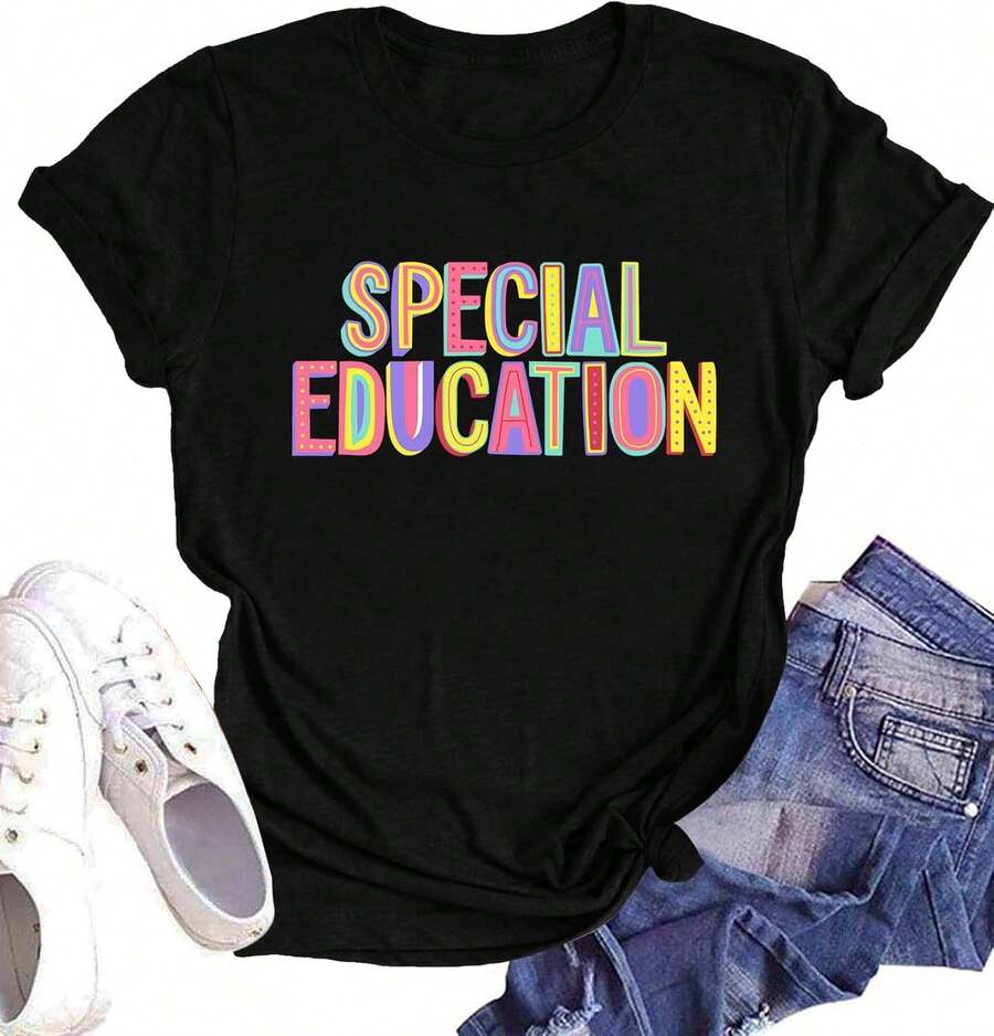 Special Education T-Shirts For Teachers, Special Education Graphic T-Shirts For Teachers, For Teaching Life, Short Sleeve Gift. - 黑色 - 查看 1
