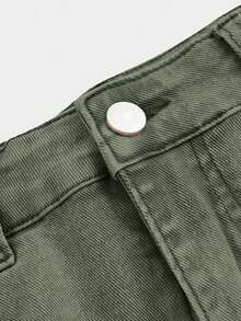 Minifalda casual cargo de mezclilla lavada para mujer - Verde militar - Ver 3