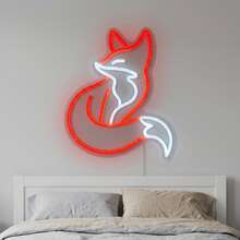 1 Peça Sinal de Néon com Formato de Raposa Fofo, Luz de Néon LED Multicolorida Alimentada por USB, Luz Decorativa de Parede para Quarto, Sala de Jogos, Sala de Homens, Sala de E-Sports, Decoração de Quarto Personalizada e Moderna, Arte de Parede de Jogador, Lâmpada Noturna Perfeita, Presente de Aniversário, Presente de Festival para Crianças, Meninos, Adolescentes, Fãs de Animais, Amigos e Família - luz policromática - Visão 3
