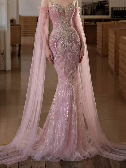 1 Pair Pink Minimalist Bridal Arm Sleeves, Flowing Arm Cover For Dresses, Suitable For Attending Balls, Galas, Parties,Elegant,Party