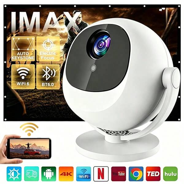 XBJ Proyector inteligente giratorio de 360°, 5G y Dual-WiFi 6, sistema Android 12.0, Bluetooth 6, compatible con 4K HD. Proyector compacto de mano y miniproyector con altavoces estéreo y Dolby Audio, proyectores con altavoz, proyectores USB y proyectores de sobremesa. Equipado con corrección trapezoidal vertical automática y enfoque manual, compatible con iOS, Android, portátiles, TV sticks y decodificadores. Ideal para acampar al aire libre, cine en casa, fiestas en el jardín, reuniones de negocios y viajes; un regalo perfecto para Navidad y el Día de la Madre.