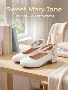 1 đôi sandal cao gót mũi tròn chống trượt bằng da PU đính đá cho bé gái, thích hợp cho các buổi biểu diễn nghệ thuật ở trường mẫu giáo, những buổi hẹn hò trang trọng và các bữa tiệc ngoài trời mùa hè. - trắng - Xem 8