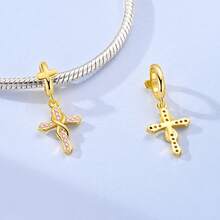 1 buah Liontin Salib Tak Terhingga Berkilau Emas dengan Batu Zirkonia Kubik, Cocok untuk Gelang, Kalung, Pembuatan Perhiasan DIY, Hadiah Luar Biasa untuk Anak Perempuan - Emas - View 3