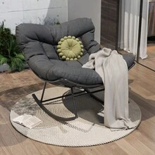 Techigher Outdoor Rocking Chair, Patio Egg Papasan Chair With Thick Cushion & Metal Frame, Lounge Rocker Seat, Outdoor Rocker Egg Chairs For Living Room, Garden, Patio, Balcony - 灰B - 查看 2