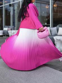 Conjunto de dos piezas para mujer: top asimétrico con pliegues y nudo, junto a falda degradada - Rosa Fucsia - Ver 3