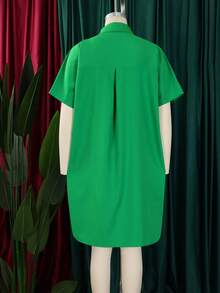 Vestido camisero midi holgado 2026 con solapa y manga corta - Verde - Ver 3